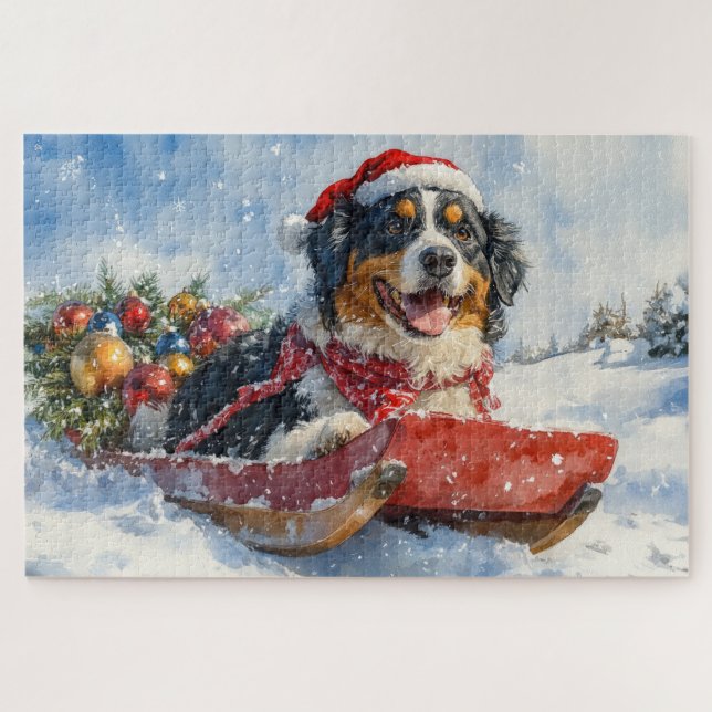 Greater Swiss Mountain Dog in Sledge Christmas Jigsaw Puzzle (Horizontal)