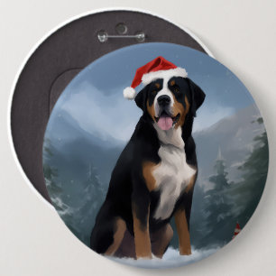 Greater Swiss Mountain Dog in Snow Christmas 6 Cm Round Badge