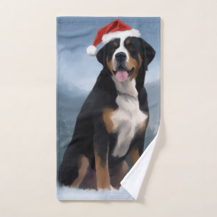 Greater Swiss Mountain Dog in Snow Christmas Bath Towel Set