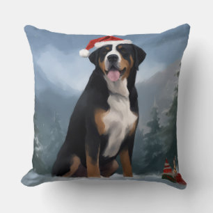 Greater Swiss Mountain Dog in Snow Christmas Cushion