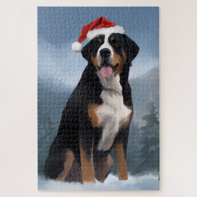 Greater Swiss Mountain Dog in Snow Christmas  Jigsaw Puzzle (Vertical)