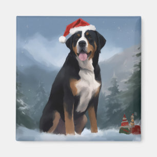 Greater Swiss Mountain Dog in Snow Christmas Magnet