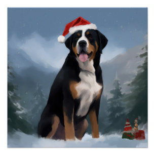 Greater Swiss Mountain Dog in Snow Christmas  Poster