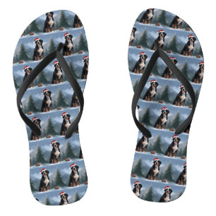 Greater Swiss Mountain Dog in Snow Christmas  Thongs