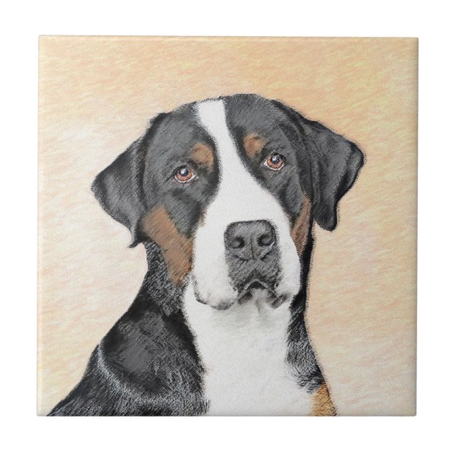 Greater Swiss Mountain Dog Painting - Original Art Ceramic Tile (Front)