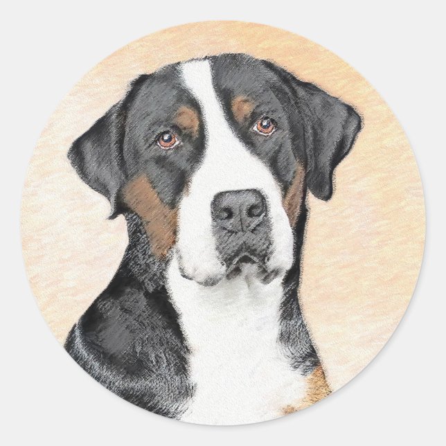 Greater Swiss Mountain Dog Painting - Original Art Classic Round Sticker (Front)