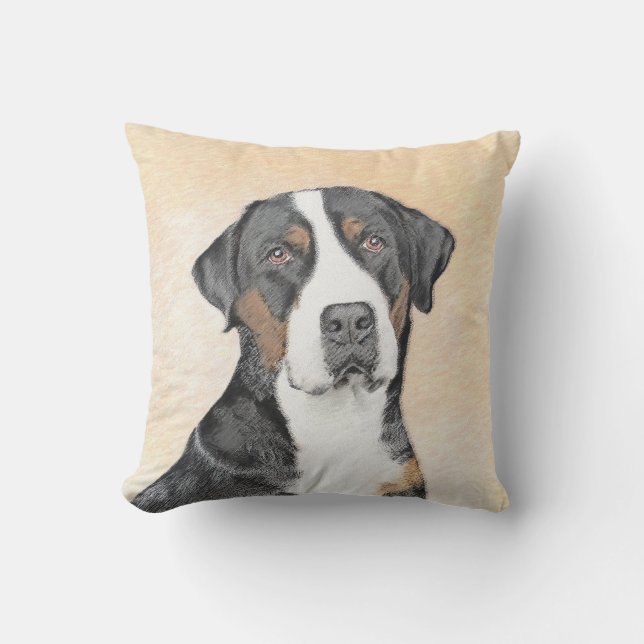 Greater Swiss Mountain Dog Painting - Original Art Cushion (Front)