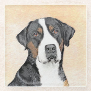 Greater Swiss Mountain Dog Painting - Original Art Glass Coaster