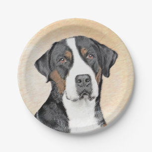 Greater Swiss Mountain Dog Painting - Original Art Paper Plate