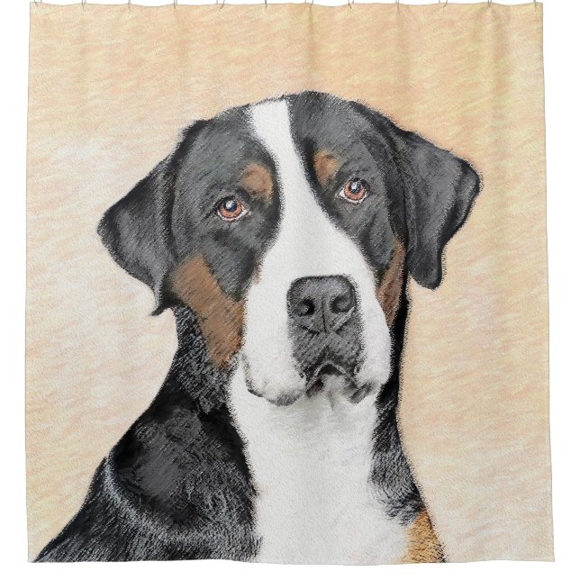 Greater Swiss Mountain Dog Painting - Original Art Shower Curtain (Front)