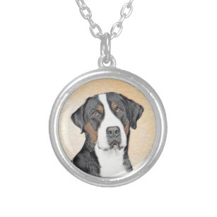 Greater Swiss Mountain Dog Painting - Original Art Silver Plated Necklace