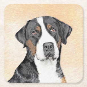 Greater Swiss Mountain Dog Painting - Original Art Square Paper Coaster