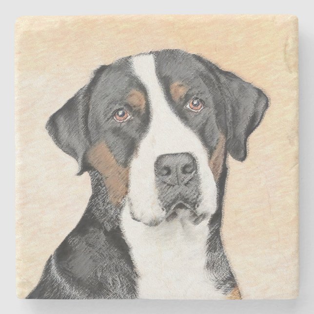 Greater Swiss Mountain Dog Painting - Original Art Stone Coaster (Front)