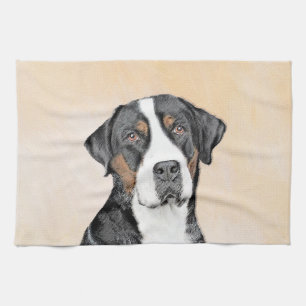 Greater Swiss Mountain Dog Painting - Original Art Tea Towel