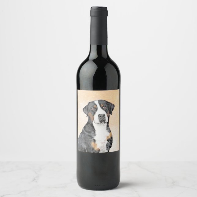Greater Swiss Mountain Dog Painting - Original Art Wine Label (Front)