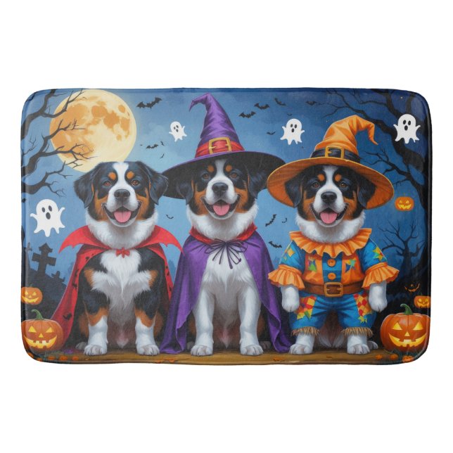 Greater Swiss Mountain Dog Pumpkin Halloween Funny Bath Mat (Front)