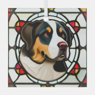 Greater Swiss Mountain Dog "Stained Glass" Glass Tree Decoration
