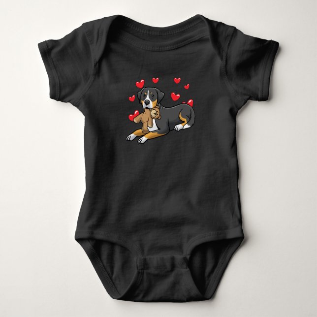 Greater Swiss Mountain Dog With Stuffed Animal Baby Bodysuit (Front)