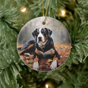 Greater Swiss Mountain in Autumn Leaves Fall Ceramic Ornament