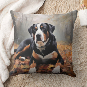 Greater Swiss Mountain  in Autumn Leaves Fall Cushion
