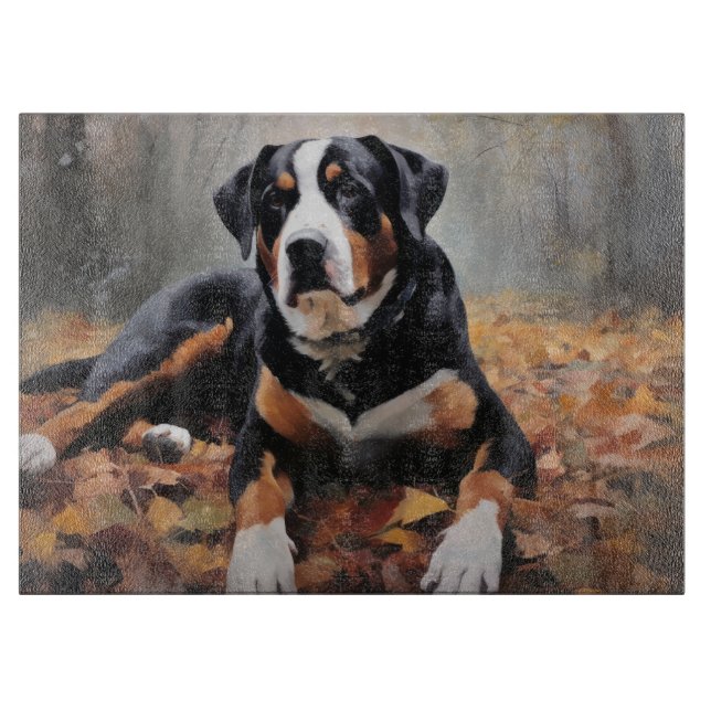 Greater Swiss Mountain  in Autumn Leaves Fall Cutting Board (Front)