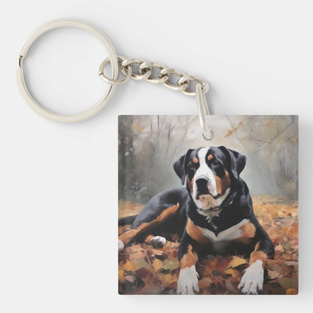 Greater Swiss Mountain  in Autumn Leaves Fall Key Ring (Front)