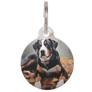 Greater Swiss Mountain in Autumn Leaves Fall Pet Tag