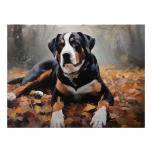 Greater Swiss Mountain  in Autumn Leaves Fall Poster