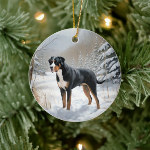 Greater Swiss Mountain Let It Snow Christmas Ceramic Ornament