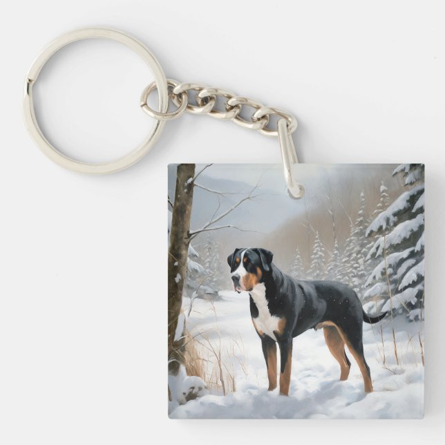 Greater Swiss Mountain Let It Snow Christmas Key Ring (Front)