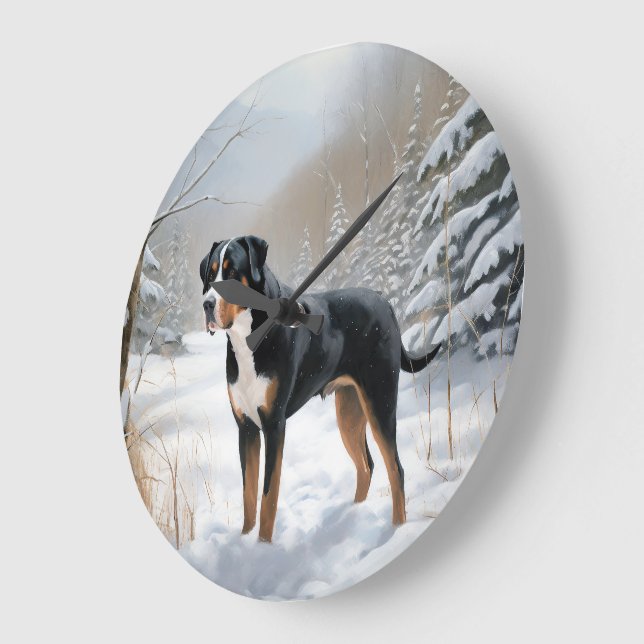 Greater Swiss Mountain Let It Snow Christmas Large Clock (Angle)