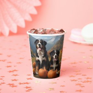 Greater Swiss Mountain Pup Autumn Delight Pumpkin Paper Cups