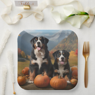 Greater Swiss Mountain Pup Autumn Delight Pumpkin Paper Plate