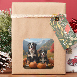 Greater Swiss Mountain Pup Autumn Delight Pumpkin Square Sticker
