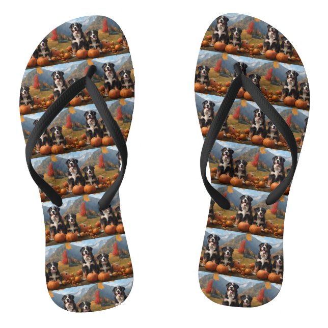 Greater Swiss Mountain Pup Autumn Delight Pumpkin Thongs (Footbed)