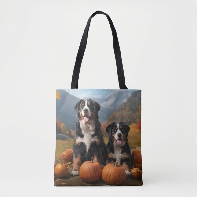 Greater Swiss Mountain Pup Autumn Delight Pumpkin Tote Bag (Front)