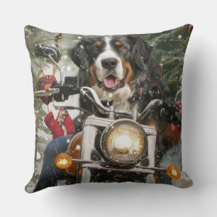 Greater Swiss Mountain Riding Motorcycle Christmas Cushion