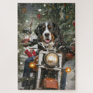 Greater Swiss Mountain Riding Motorcycle Christmas Jigsaw Puzzle