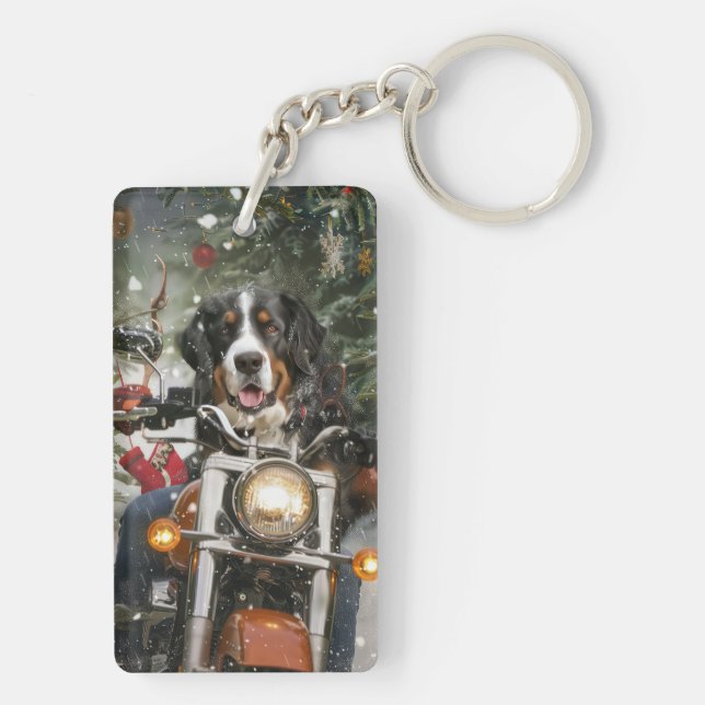 Greater Swiss Mountain Riding Motorcycle Christmas Key Ring (Back)