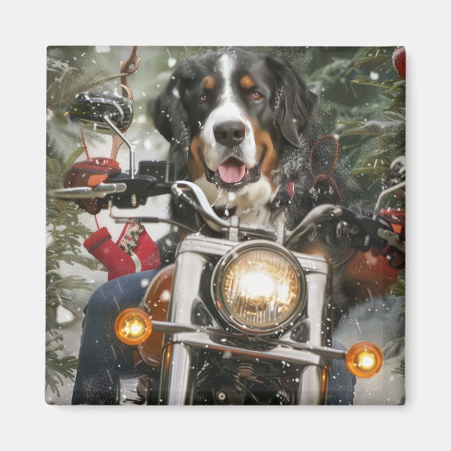 Greater Swiss Mountain Riding Motorcycle Christmas Magnet (Front)