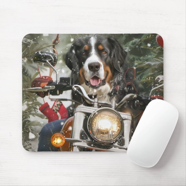 Greater Swiss Mountain Riding Motorcycle Christmas Mouse Pad (With Mouse)