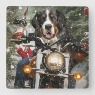 Greater Swiss Mountain Riding Motorcycle Christmas Square Wall Clock