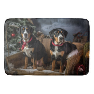 Greater Swiss Mountain Snowy Sleigh Christmas Bath Mat