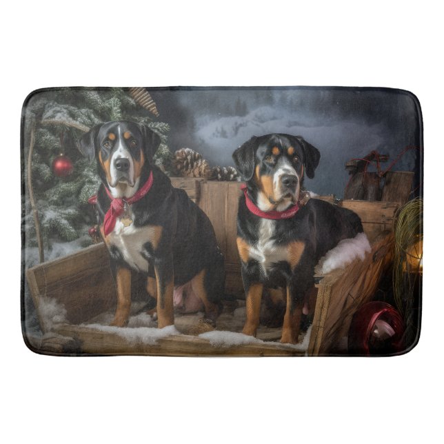 Greater Swiss Mountain Snowy Sleigh Christmas  Bath Mat (Front)