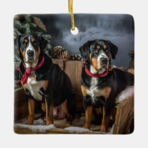 Greater Swiss Mountain Snowy Sleigh Christmas Ceramic Ornament