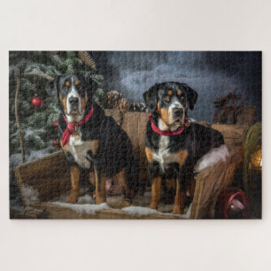 Greater Swiss Mountain Snowy Sleigh Christmas Jigsaw Puzzle