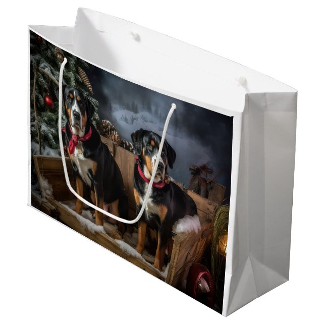 Greater Swiss Mountain Snowy Sleigh Christmas  Large Gift Bag (Front Angled)