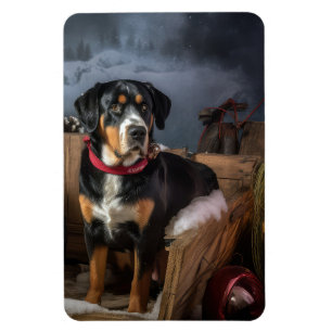 Greater Swiss Mountain Snowy Sleigh Christmas Magnet