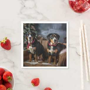 Greater Swiss Mountain Snowy Sleigh Christmas Napkin