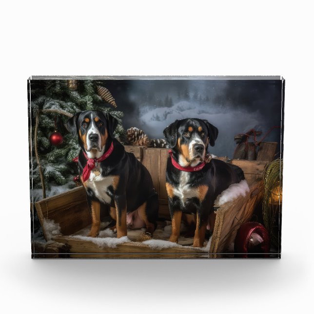 Greater Swiss Mountain Snowy Sleigh Christmas  Photo Block (Front)